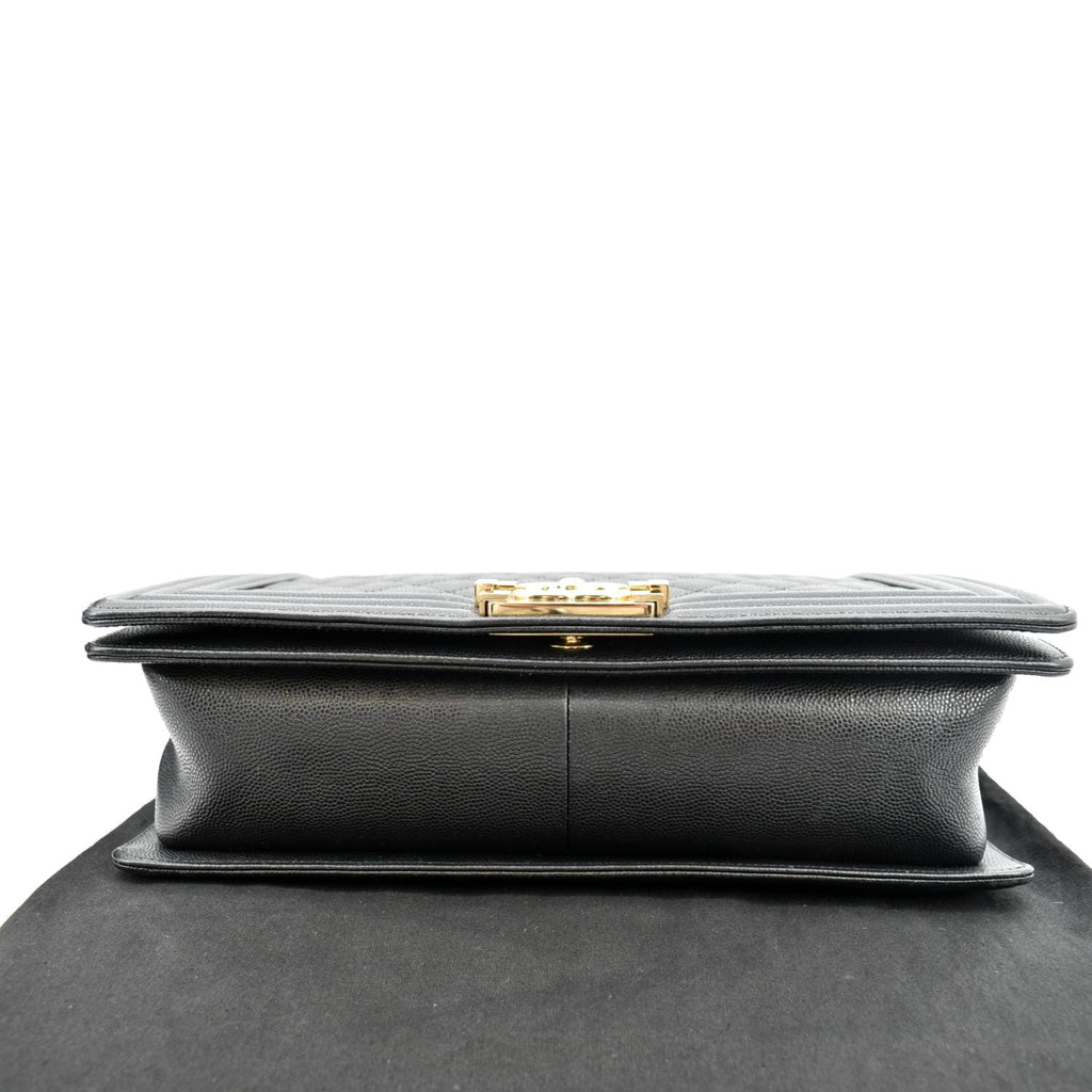 CHANEL Boy New Medium Chevron Caviar Shoulder Bag Black