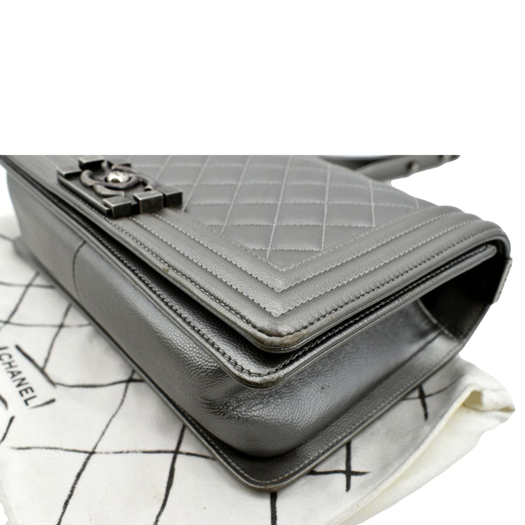 CHANEL Boy Flap Caviar Leather Crossbody Bag Grey