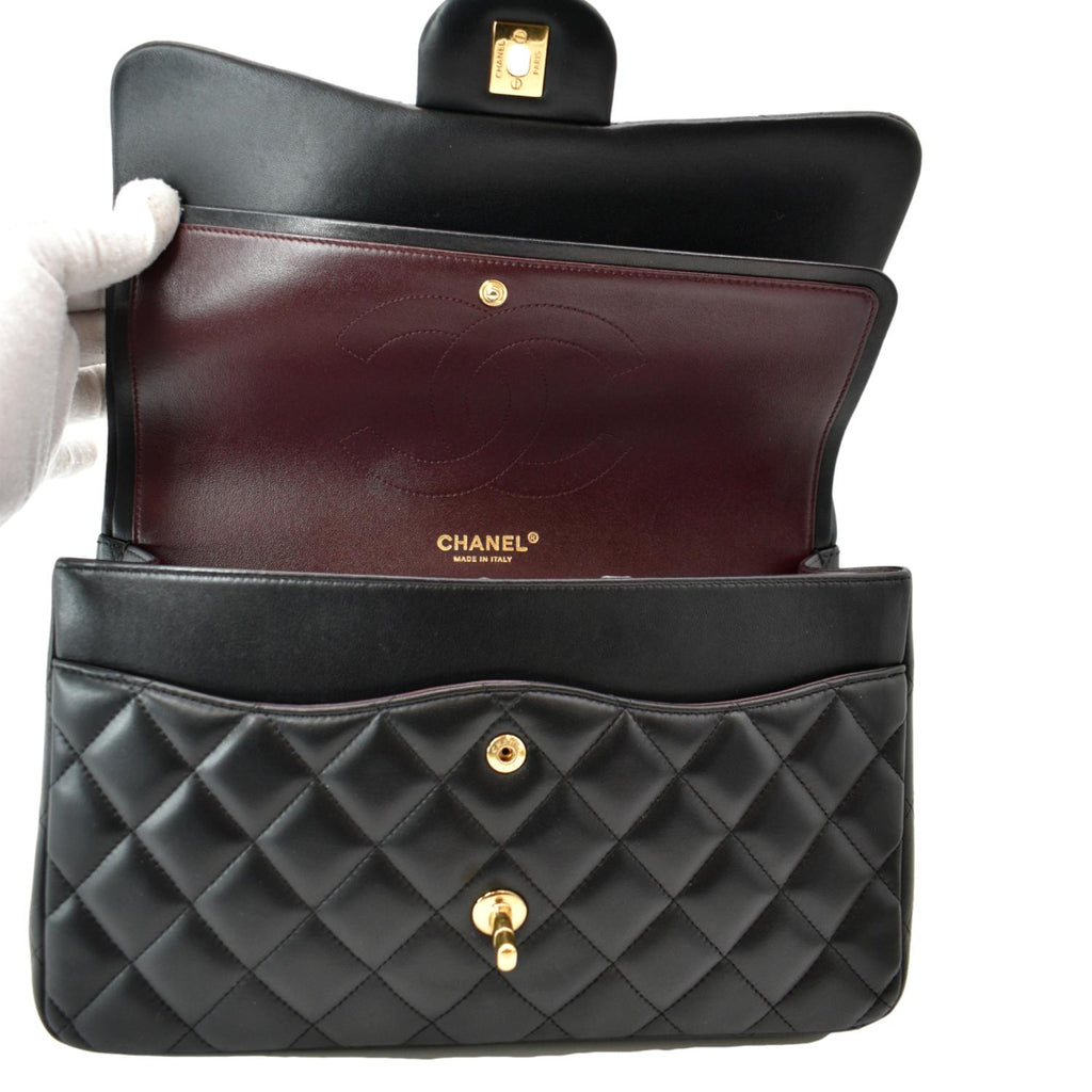 CHANEL Classic Jumbo Double Flap Lambskin Leather Shoulder Bag Black
