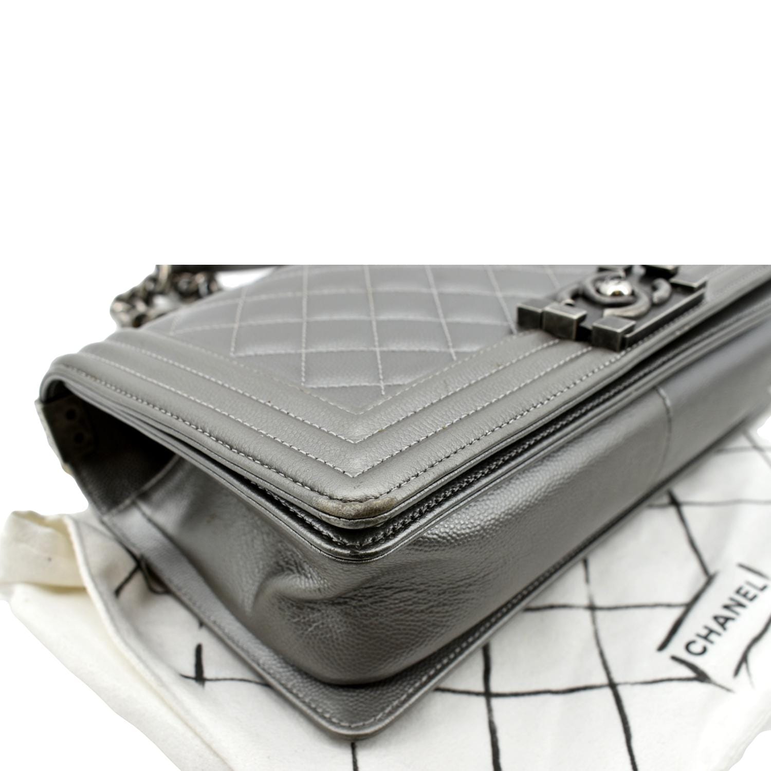 CHANEL Boy Flap Caviar Leather Crossbody Bag Grey