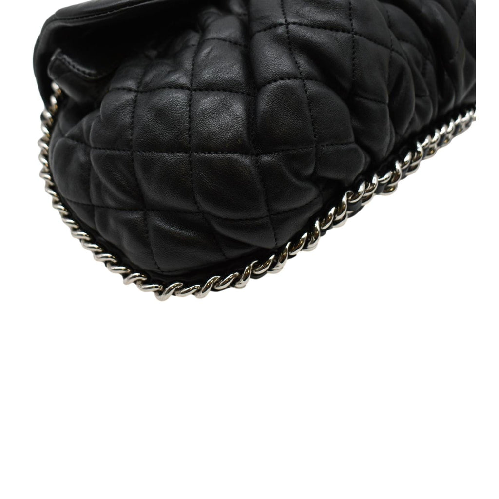 CHANEL CC Chain Around Flap Quilted Leather Crossbody Bag Black