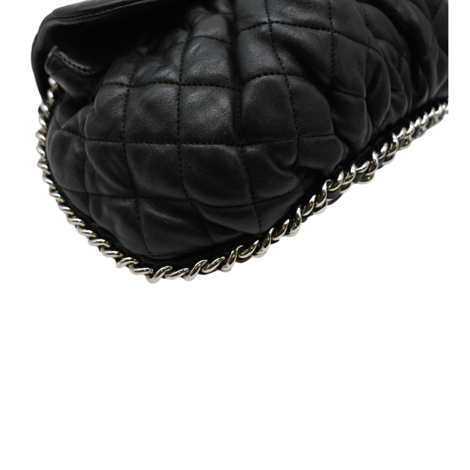 CHANEL CC Chain Around Flap Quilted Leather Crossbody Bag Black