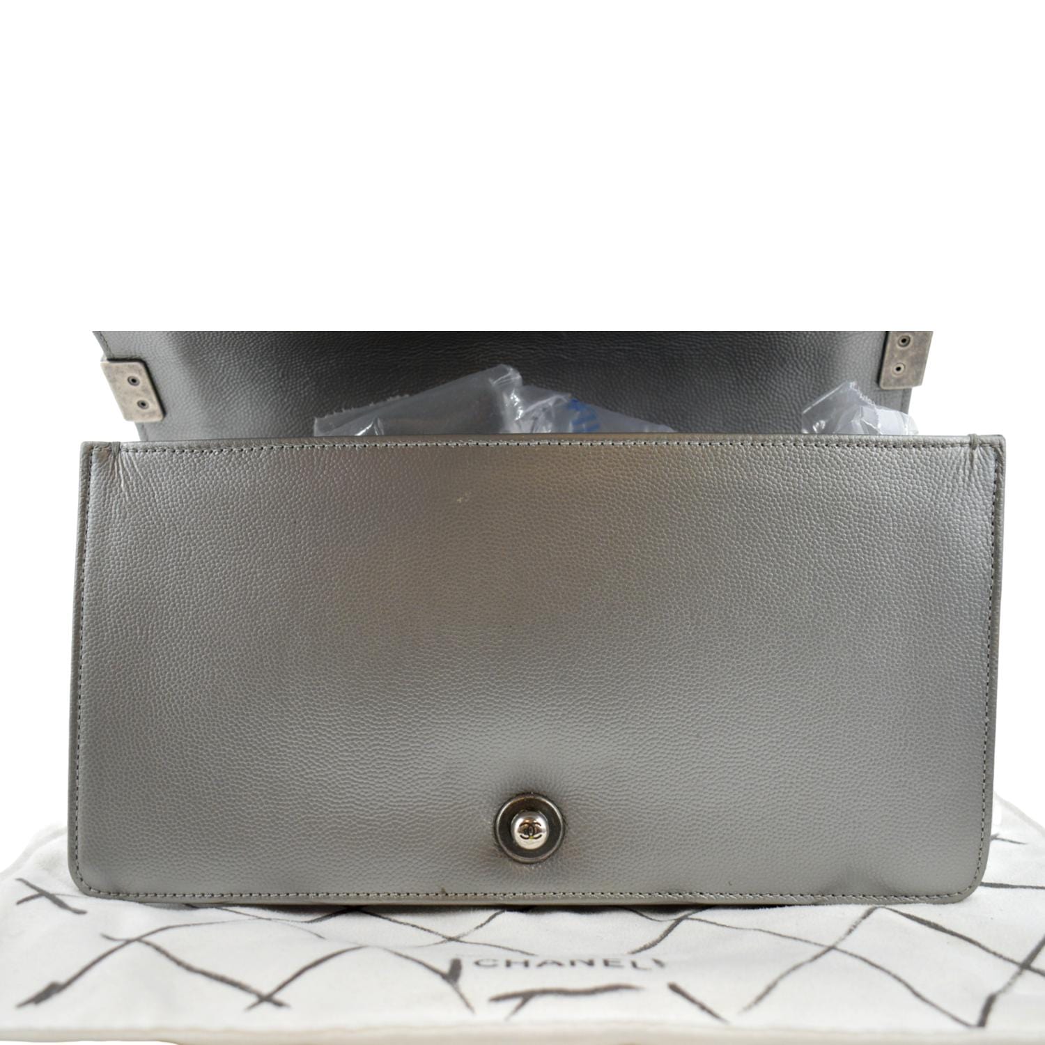 CHANEL Boy Flap Caviar Leather Crossbody Bag Grey