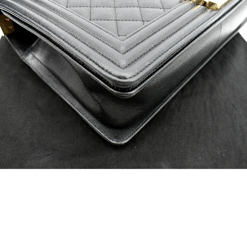 CHANEL Boy New Medium Chevron Caviar Shoulder Bag Black