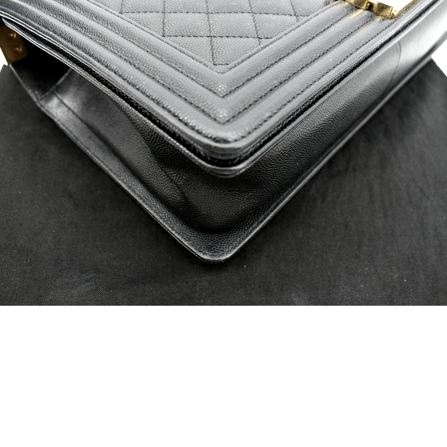 CHANEL Boy New Medium Chevron Caviar Shoulder Bag Black