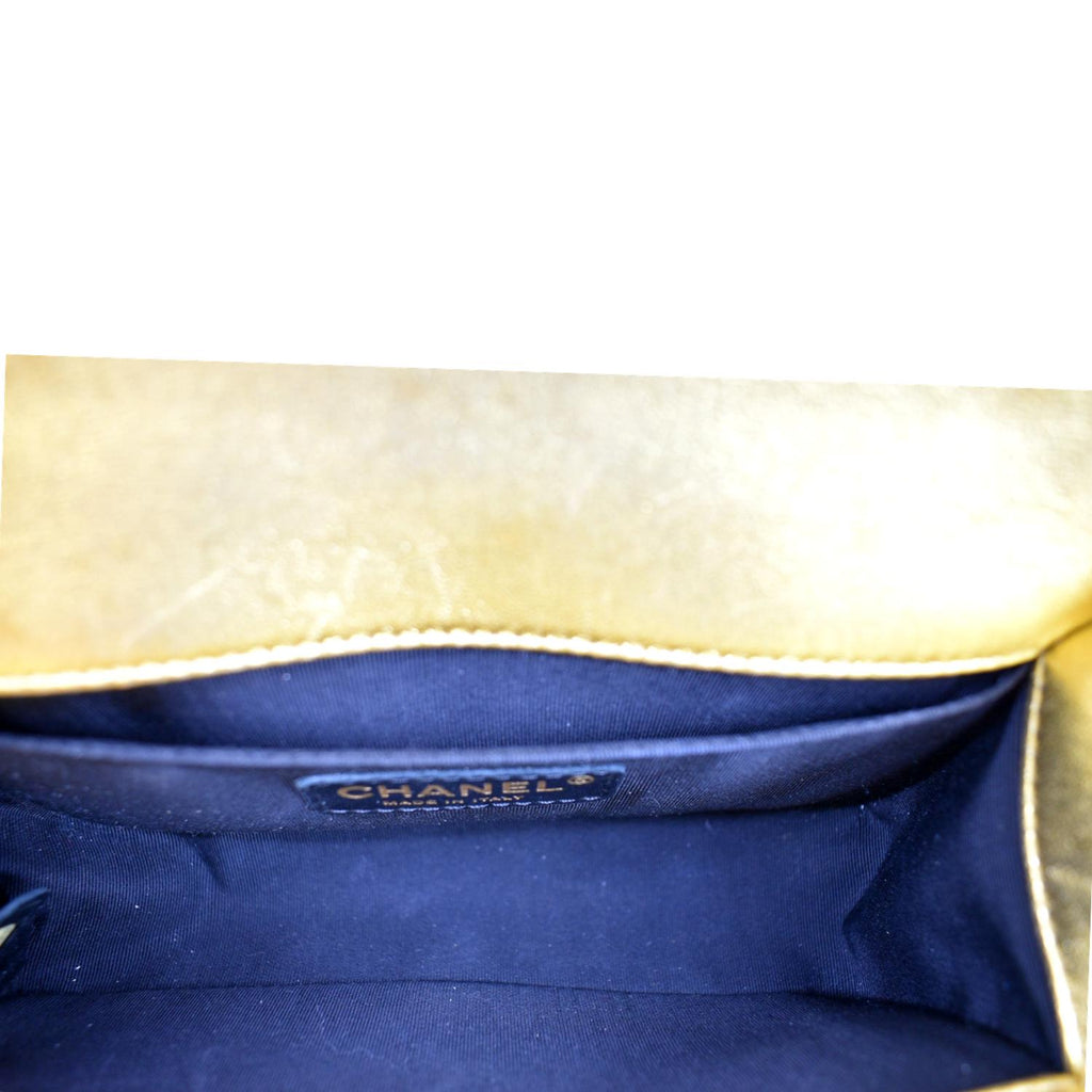 CHANEL Boy Flap Quilted Patent Leather Crossbody Bag Metallic Gold