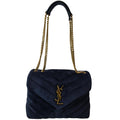 YVES SAINT LAURENT Small Loulou Velvet Shoulder Bag Blue