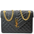 YVES SAINT LAURENT Medium Envelope Leather Chain Shoulder Bag Black
