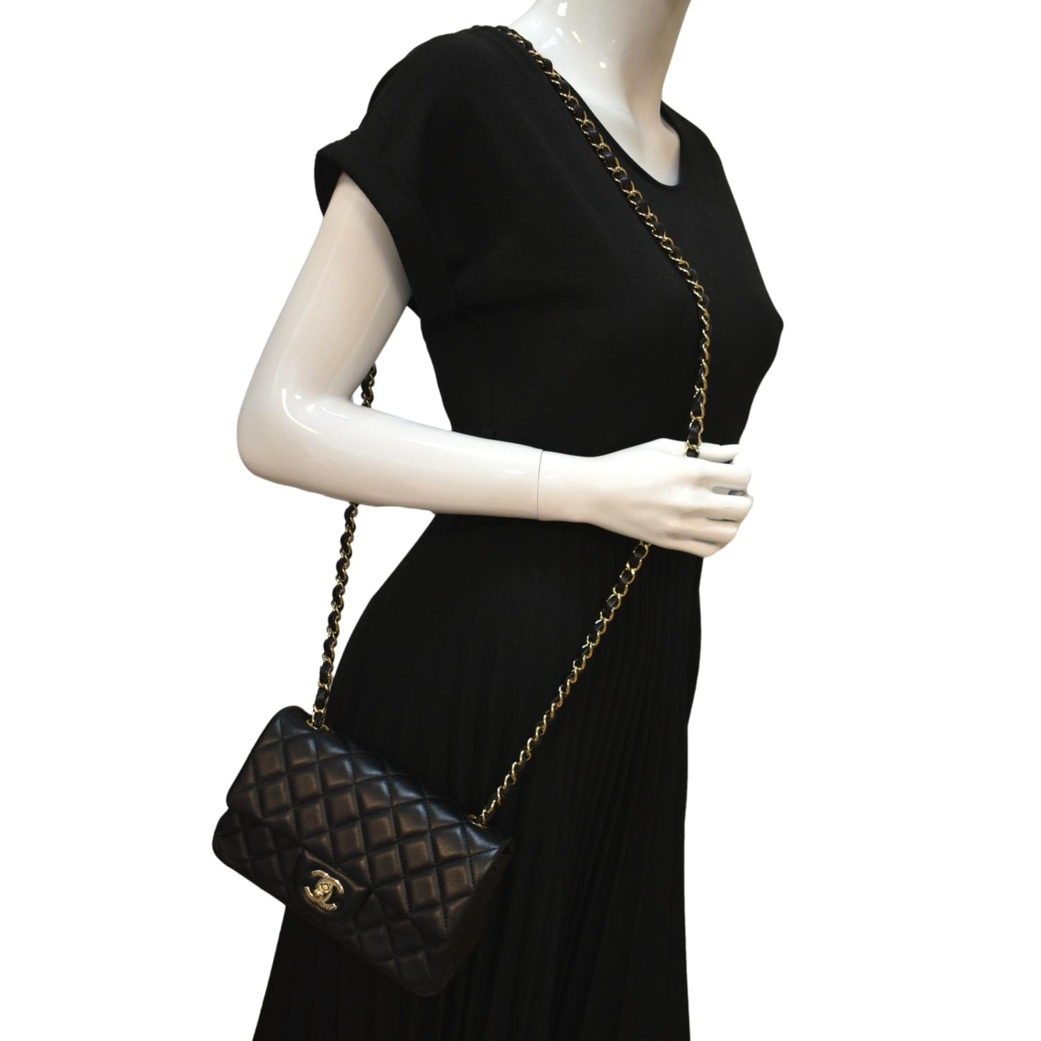 CHANEL Mini Rectangular Flap Quilted Leather Shoulder Bag Black