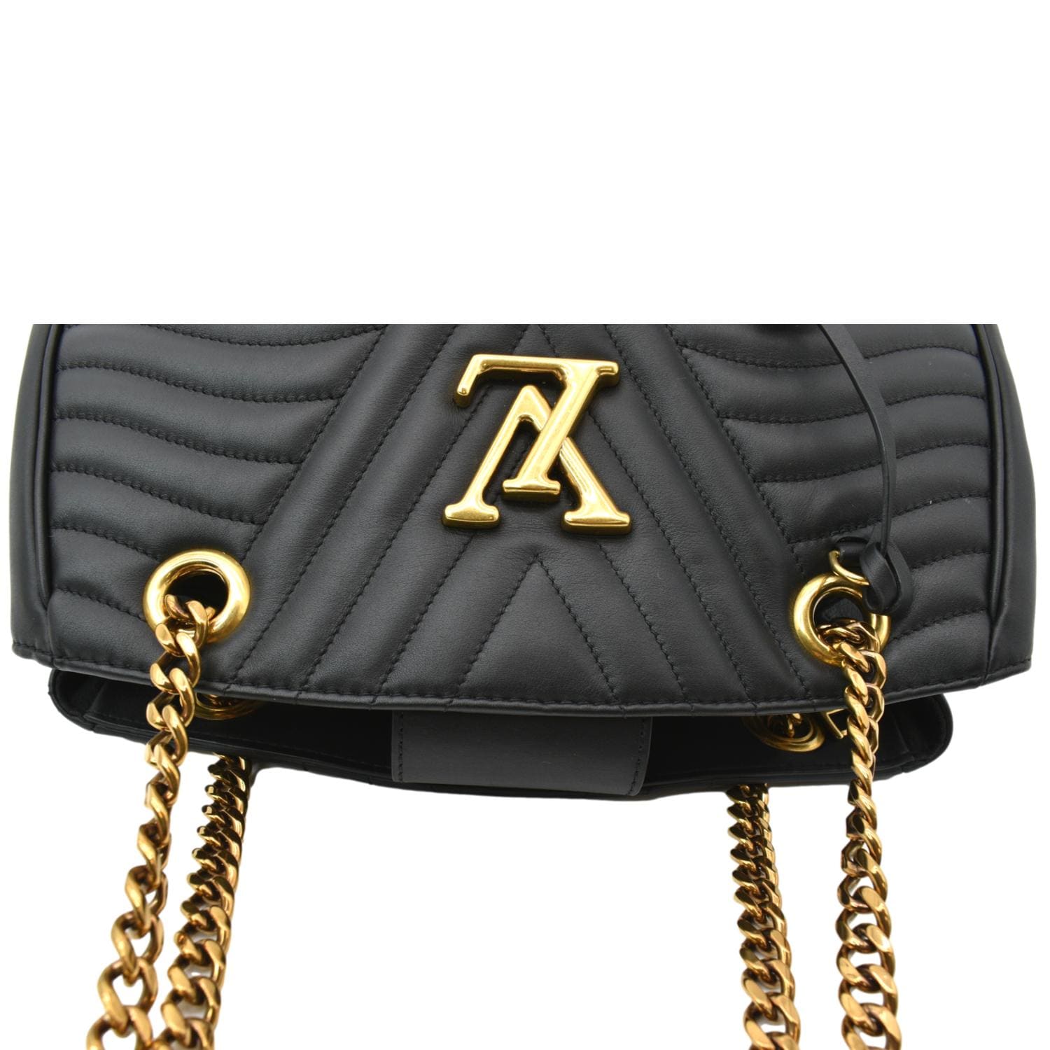 LOUIS VUITTON Wave Chain Leather Tote Shoulder Bag Black