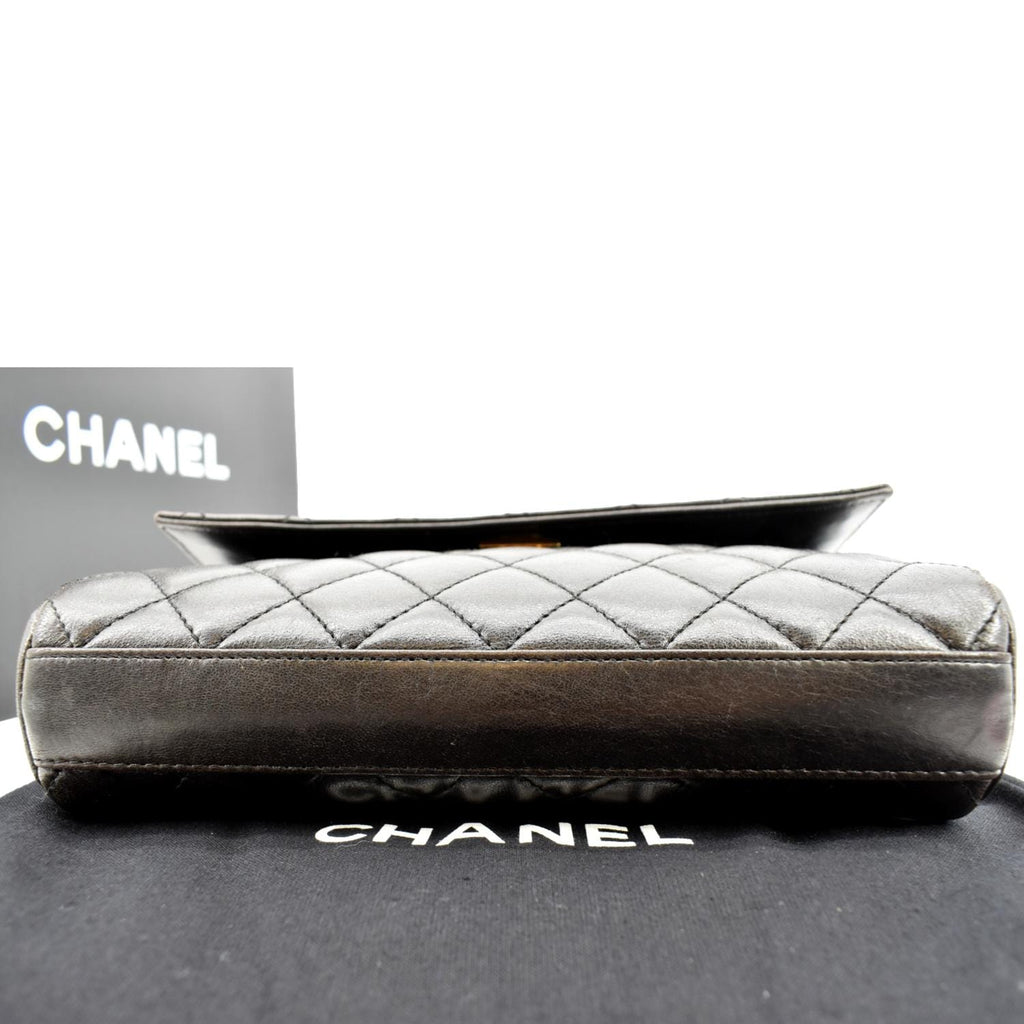 CHANEL Vintage Flap Quilted Leather Top Handle Bag Black