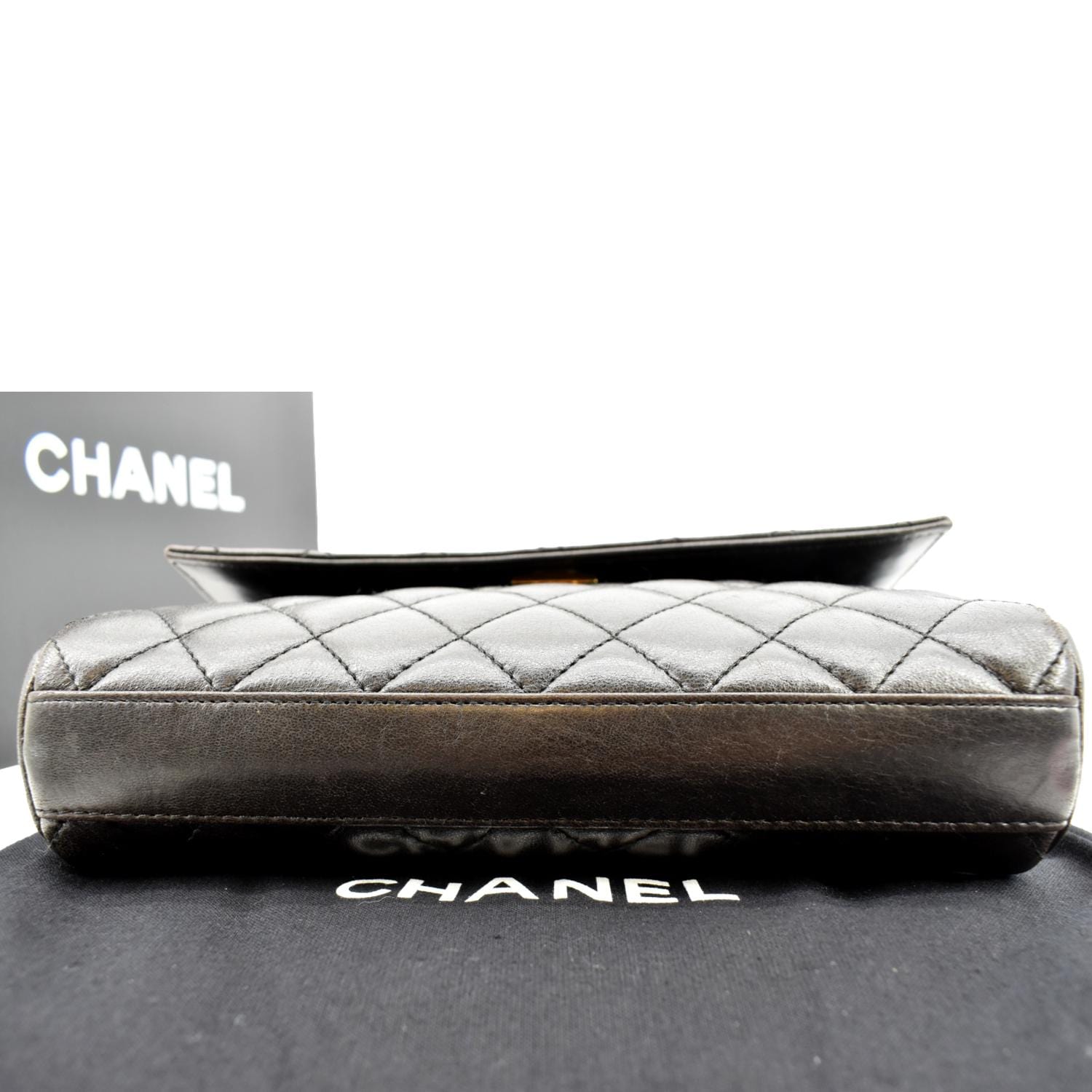 CHANEL Vintage Flap Quilted Leather Top Handle Bag Black
