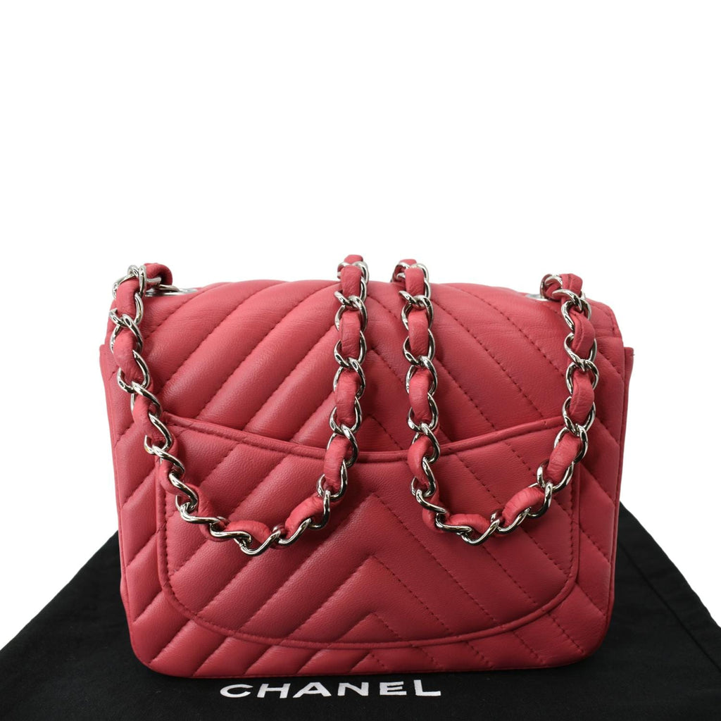 CHANEL Classic Square Mini Chevron Leather Shoulder Bag Pink