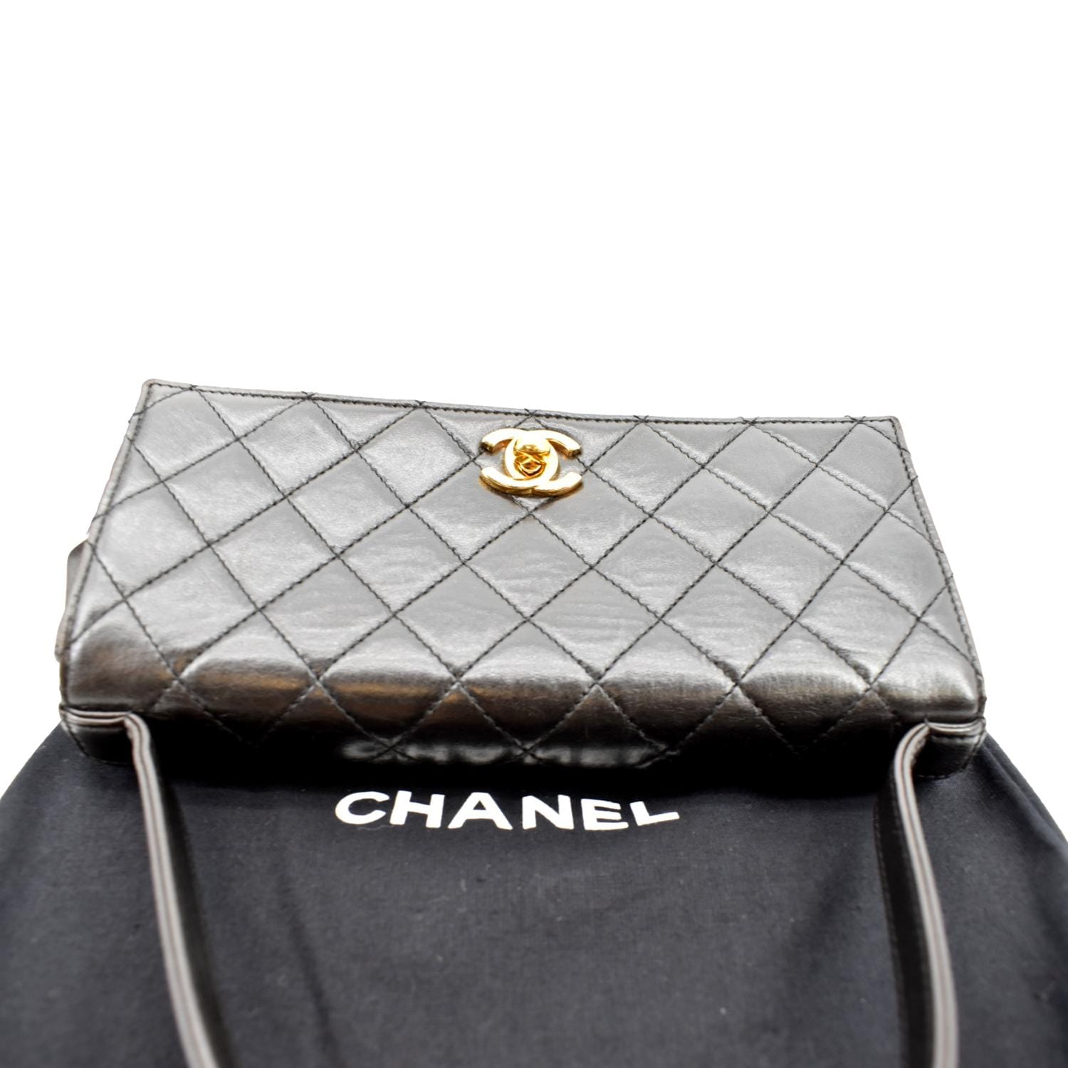 CHANEL Vintage Flap Quilted Leather Top Handle Bag Black