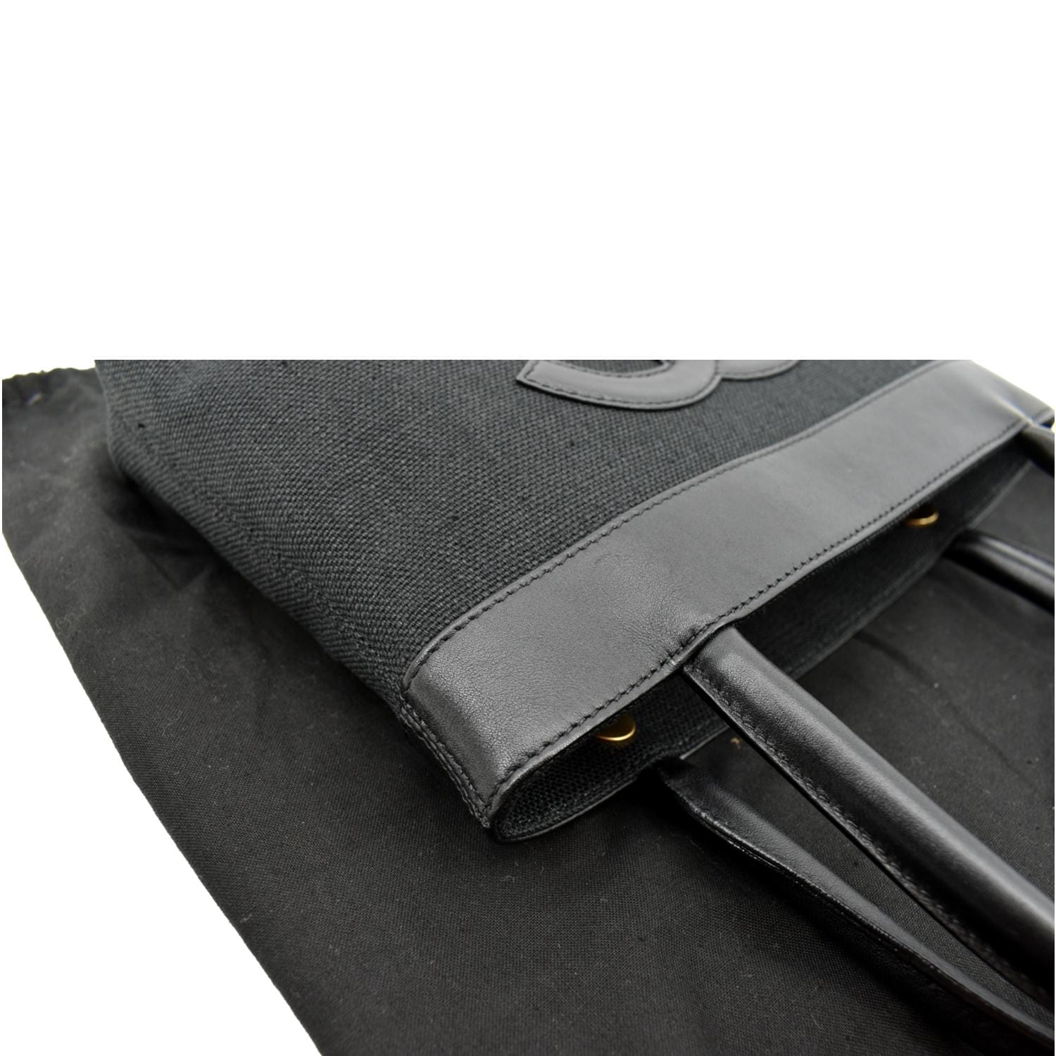 CHANEL Canvas Leather Tote Bag Black