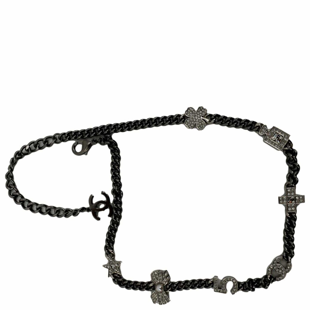 CHANEL CC Star Pearl Round Metal Necklace Silver