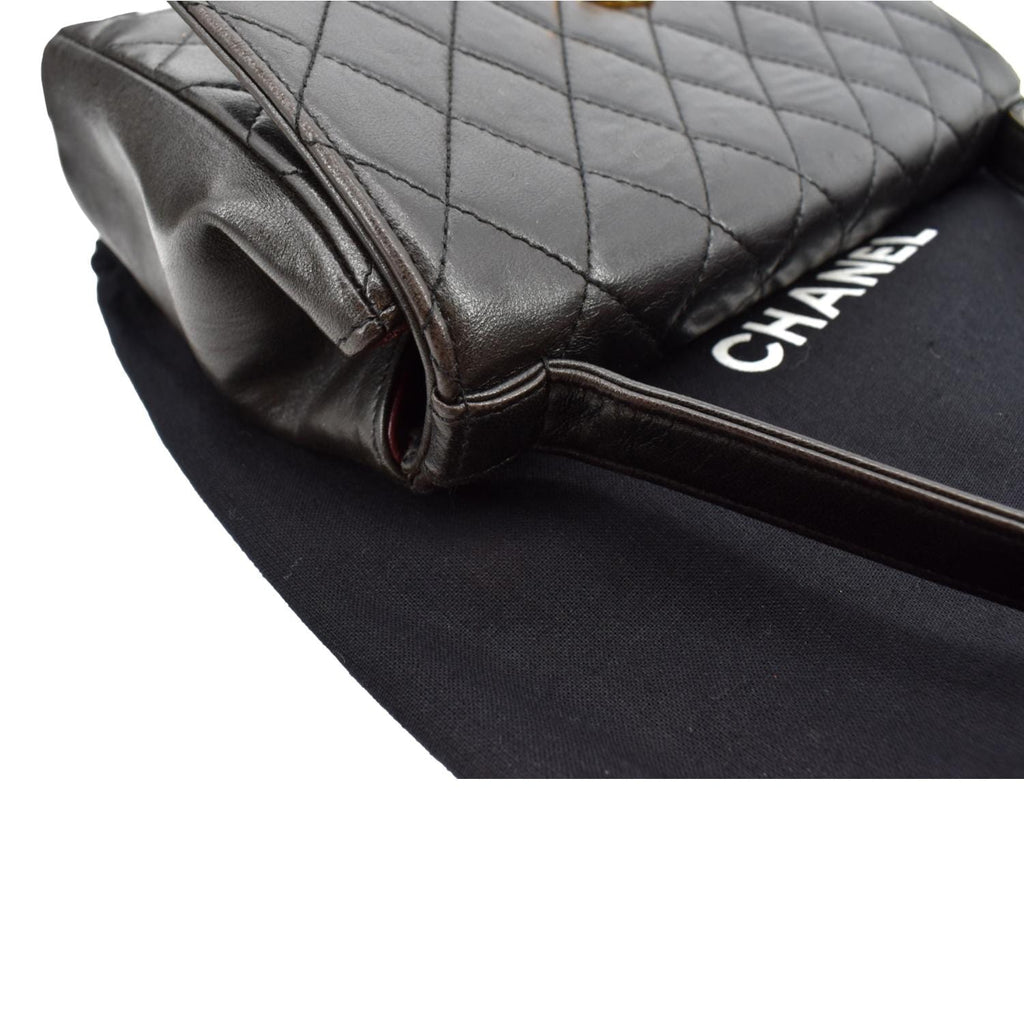 CHANEL Vintage Flap Quilted Leather Top Handle Bag Black