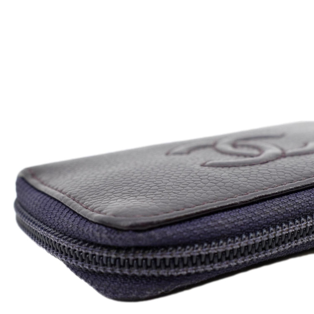 CHANEL O Key Pouch Timeless Caviar Leather Small Purse Purple