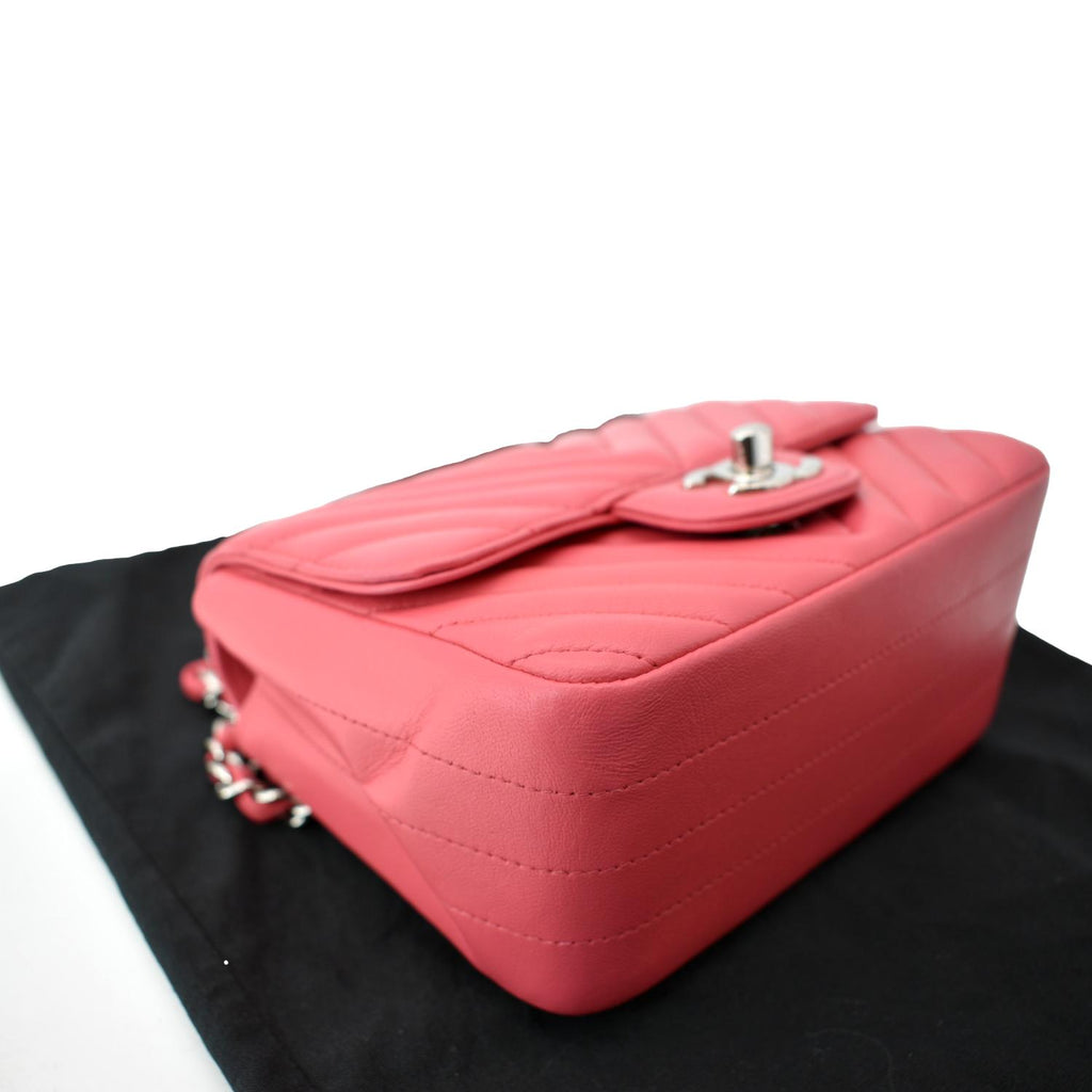 CHANEL Classic Square Mini Chevron Leather Shoulder Bag Pink