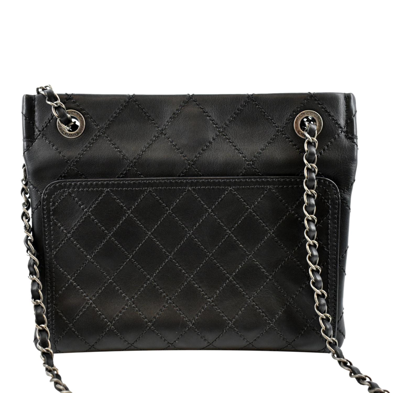 CHANEL Stitched CC Pocket Leather Shoulder Bag Black