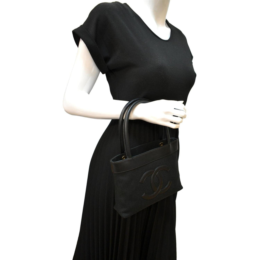 CHANEL Canvas Leather Tote Bag Black