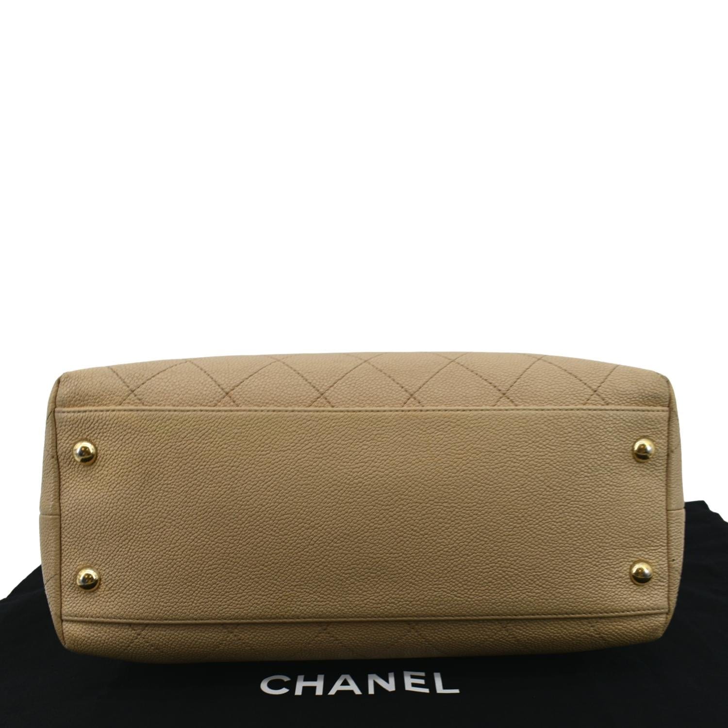 CHANEL Zip Carry Grained Calfskin Leather Shopping Tote Bag Beige