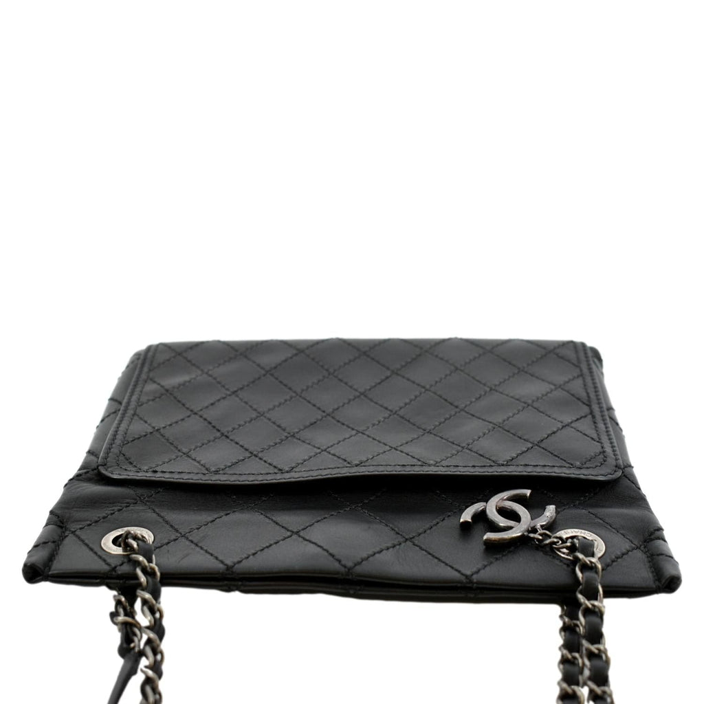 CHANEL Stitched CC Pocket Leather Shoulder Bag Black