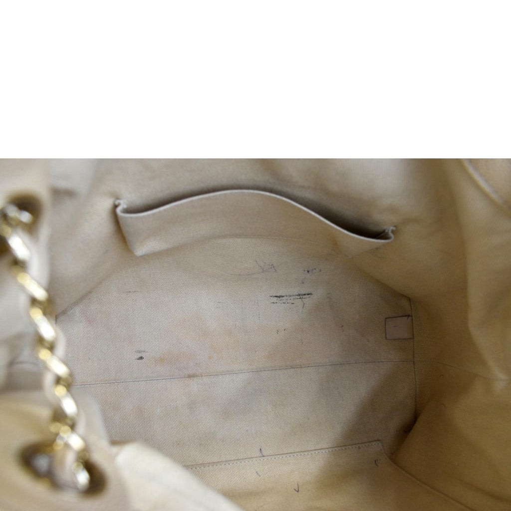 CHANEL Zip Carry Grained Calfskin Leather Shopping Tote Bag Beige