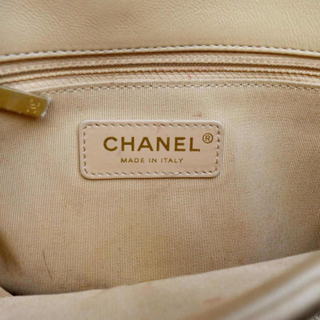 CHANEL CC Charm Flap Lambskin Leather Shoulder Bag Beige