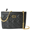CHRISTIAN DIOR Caro Cannage Calfskin Zipped Pouch Black