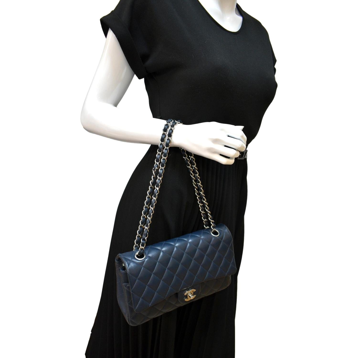 CHANEL Classic Flap Medium Leather Shoulder Bag Blue