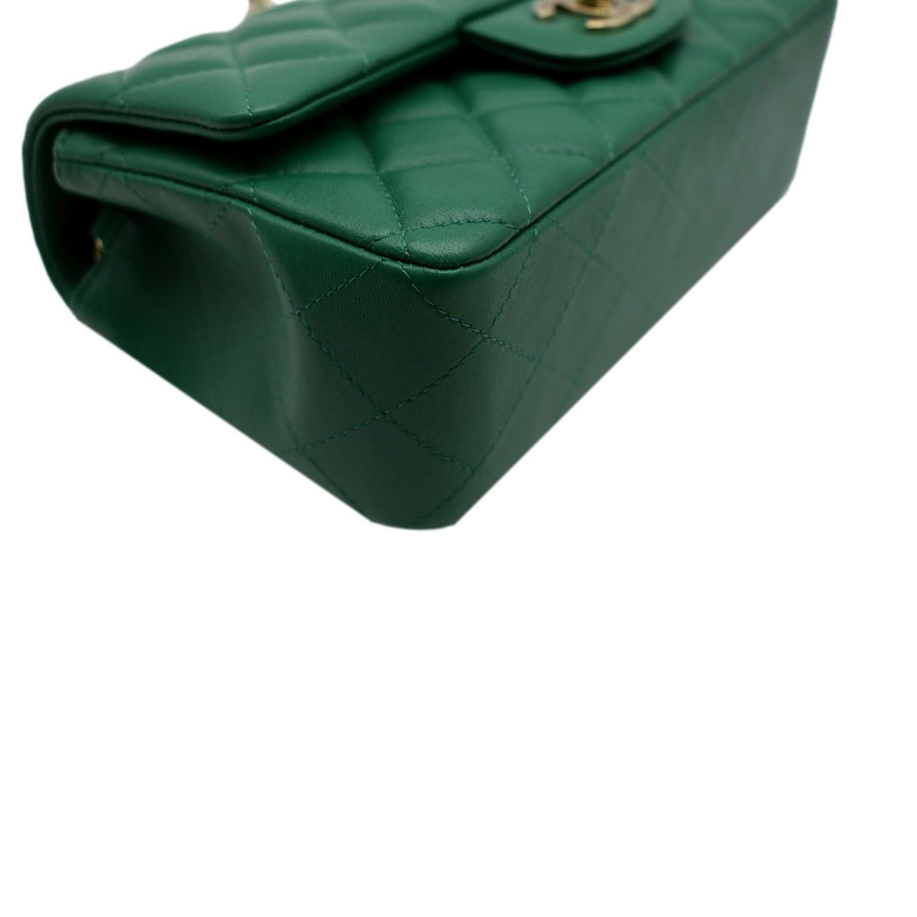CHANEL Mini Rectangular Flap Quilted Leather Crossbody Bag Green