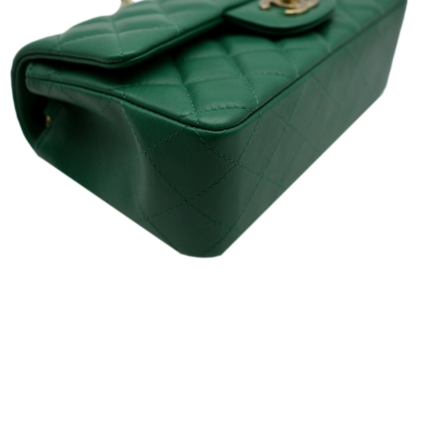 CHANEL Mini Rectangular Flap Quilted Leather Crossbody Bag Green