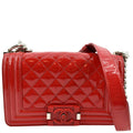 CHANEL Boy Flap Quilted Patent Leather Crossbody Bag Red