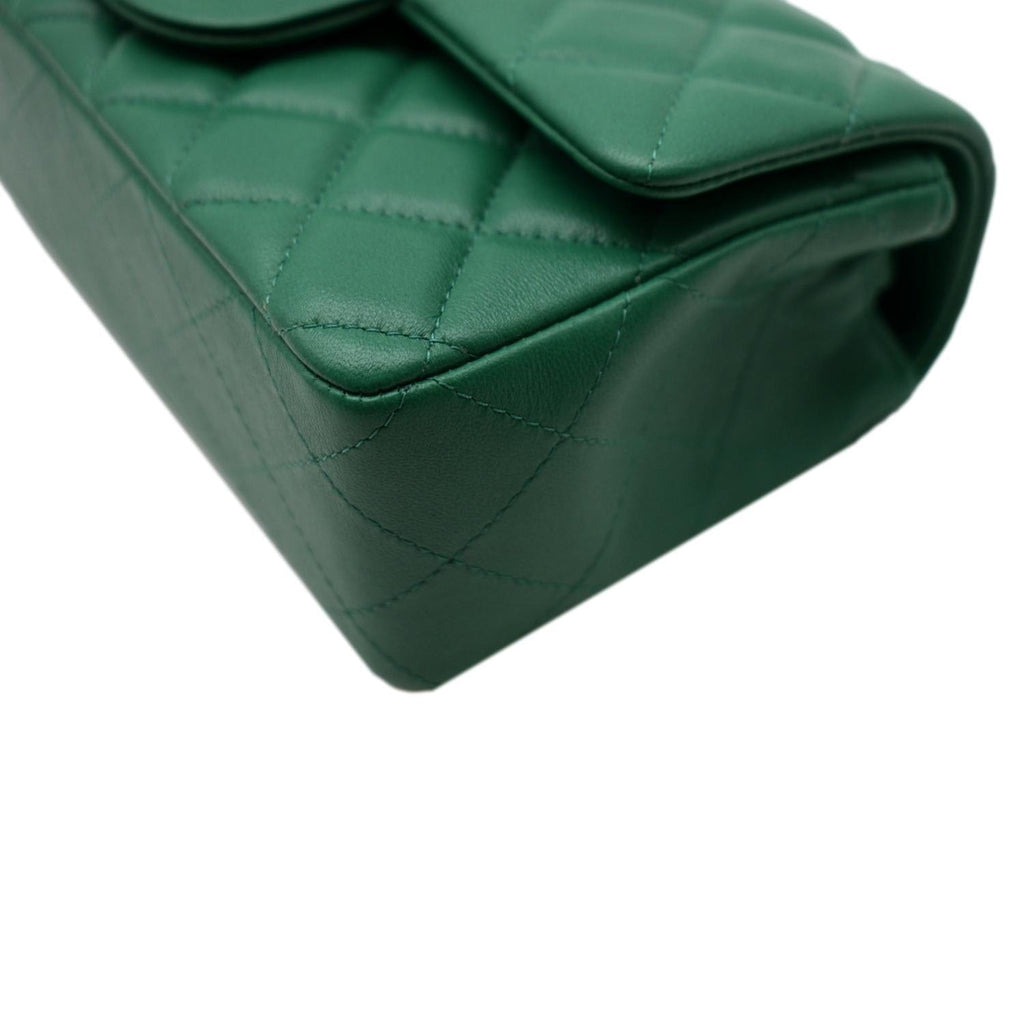 CHANEL Mini Rectangular Flap Quilted Leather Crossbody Bag Green
