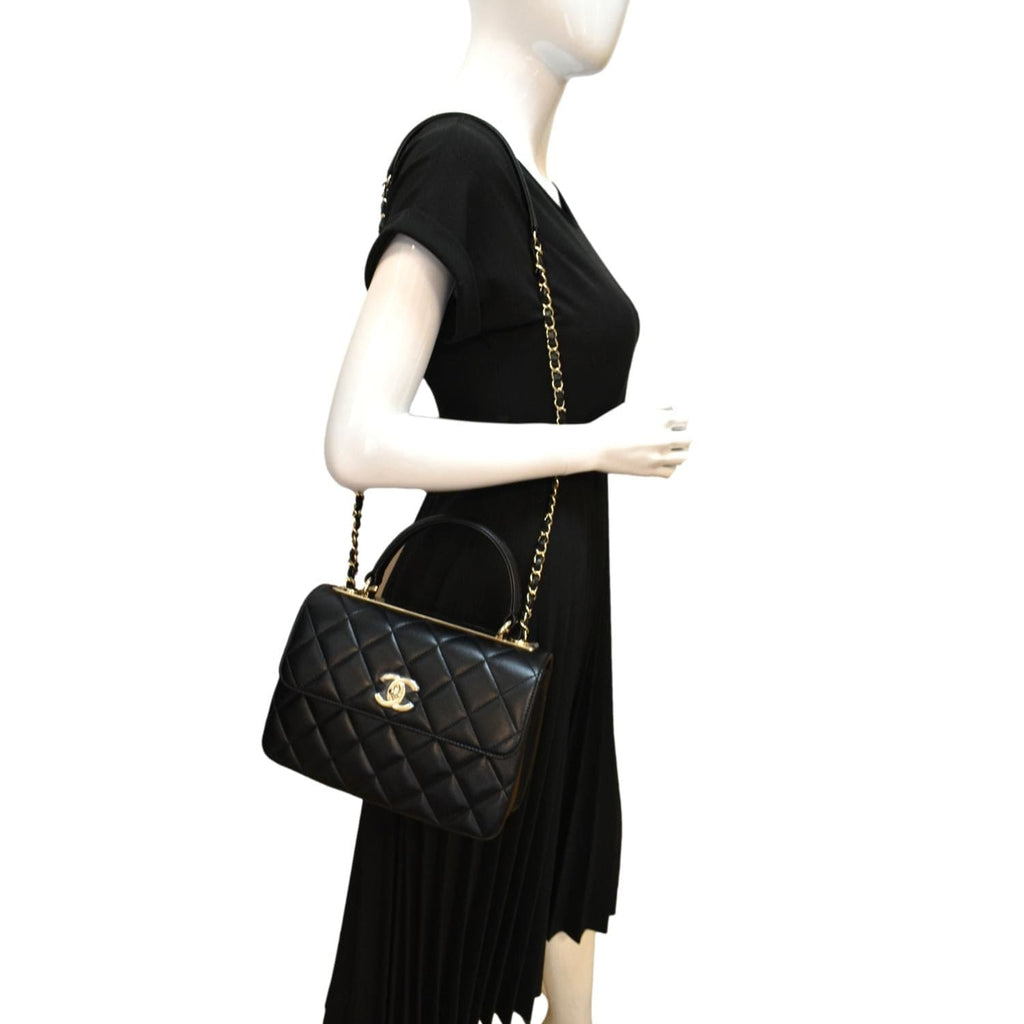 CHANEL Small Trendy CC Quilted Lambskin Dual Handle Flap Shoulder Bag Black