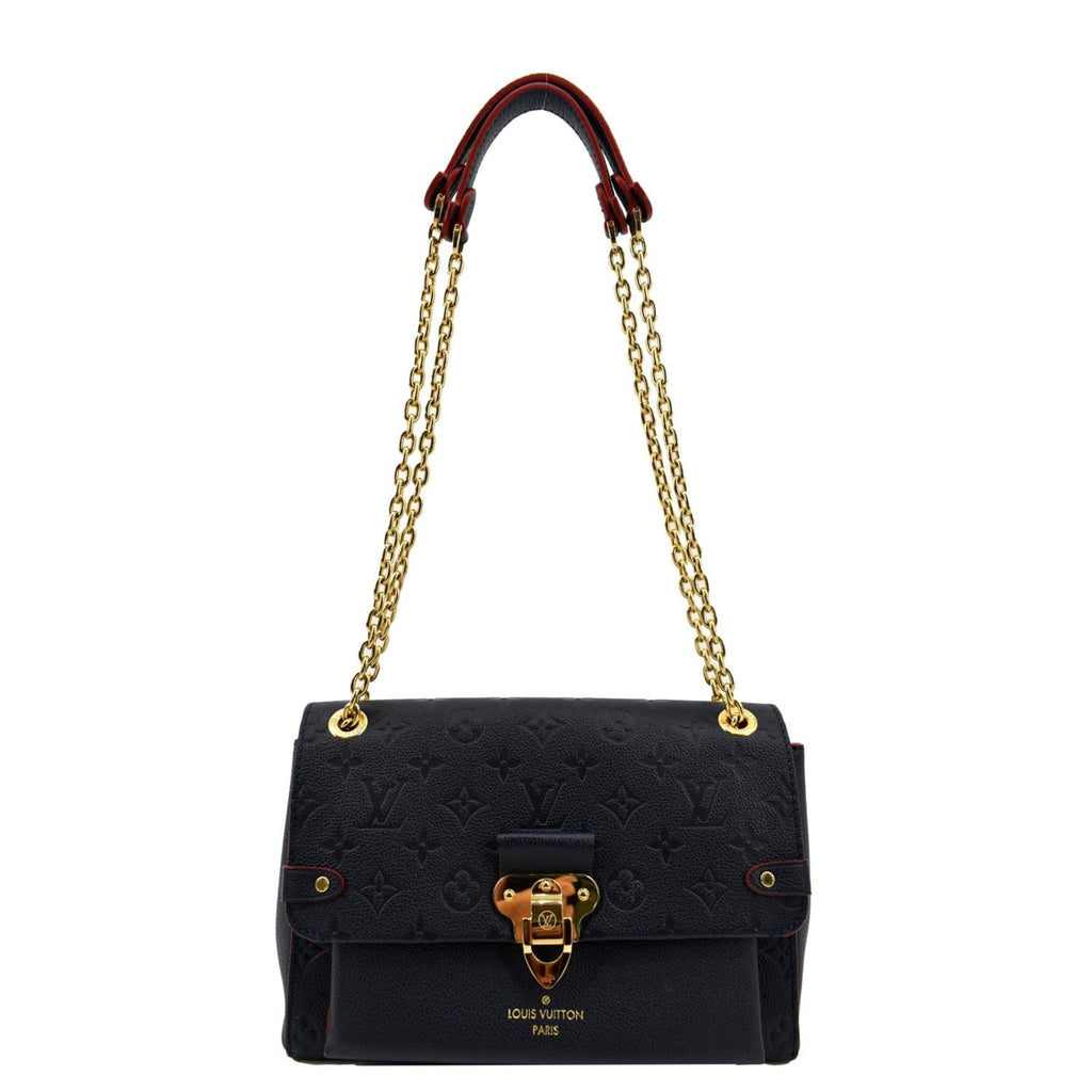 LOUIS VUITTON Vavin PM Monogram Empreinte Leather Shoulder Bag Navy Blue