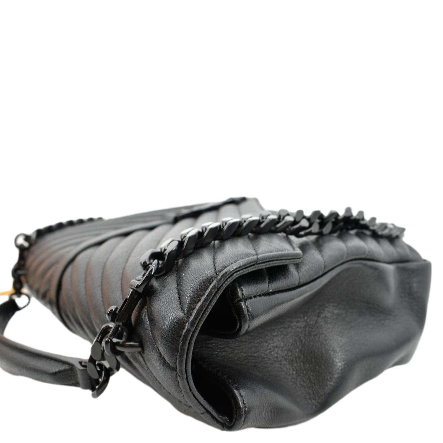 YVES SAINT LAURENT College Large Lambskin Leather Shoulder Chain Bag Black