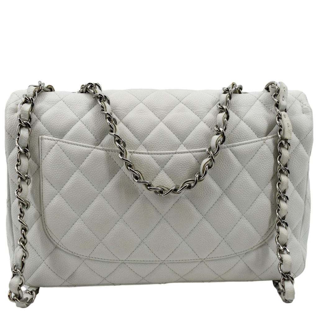 CHANEL Classic Jumbo Flap Caviar Leather Shoulder Bag White - Hot Deals