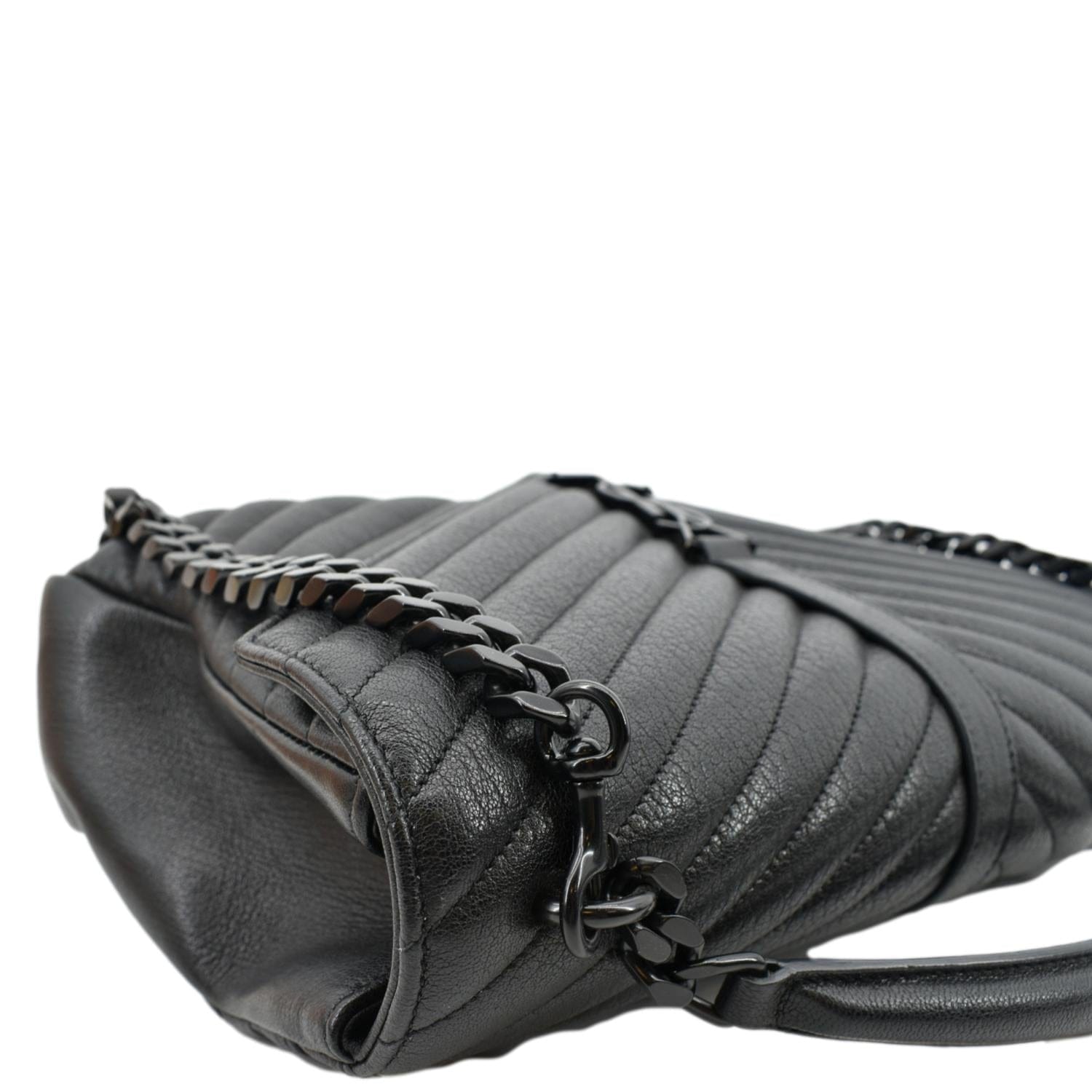 YVES SAINT LAURENT College Large Lambskin Leather Shoulder Chain Bag Black