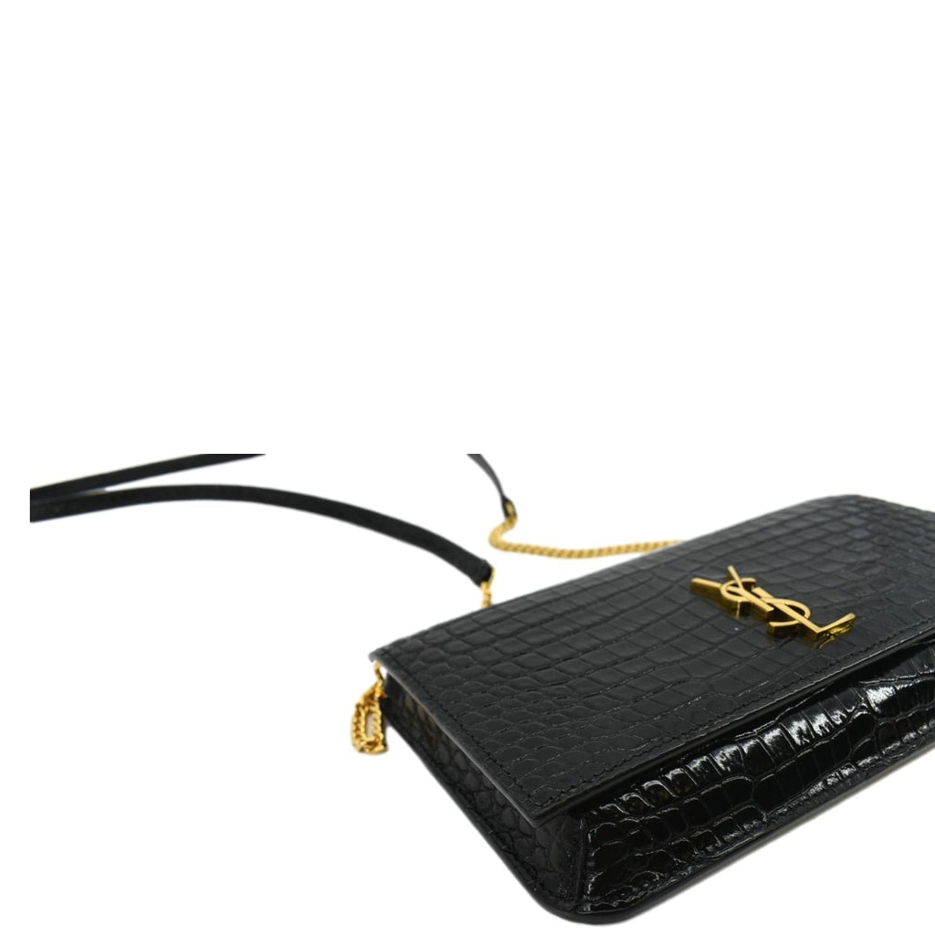 YVES SAINT LAURENT Kate Crocodile Leather Shoulder Bag Black