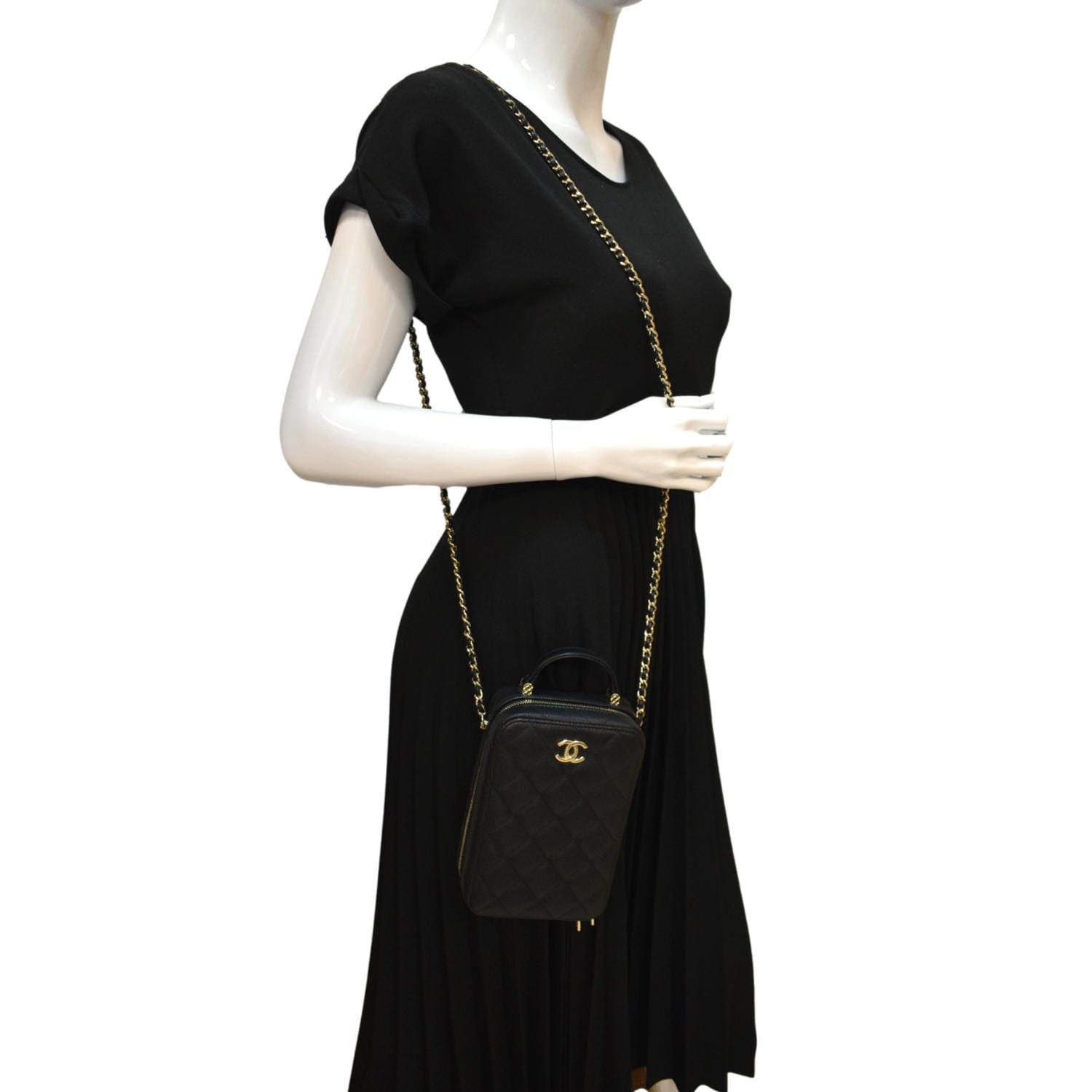 CHANEL Sac Vanity Caviar Leather Shoulder Bag Black - Hot Deals