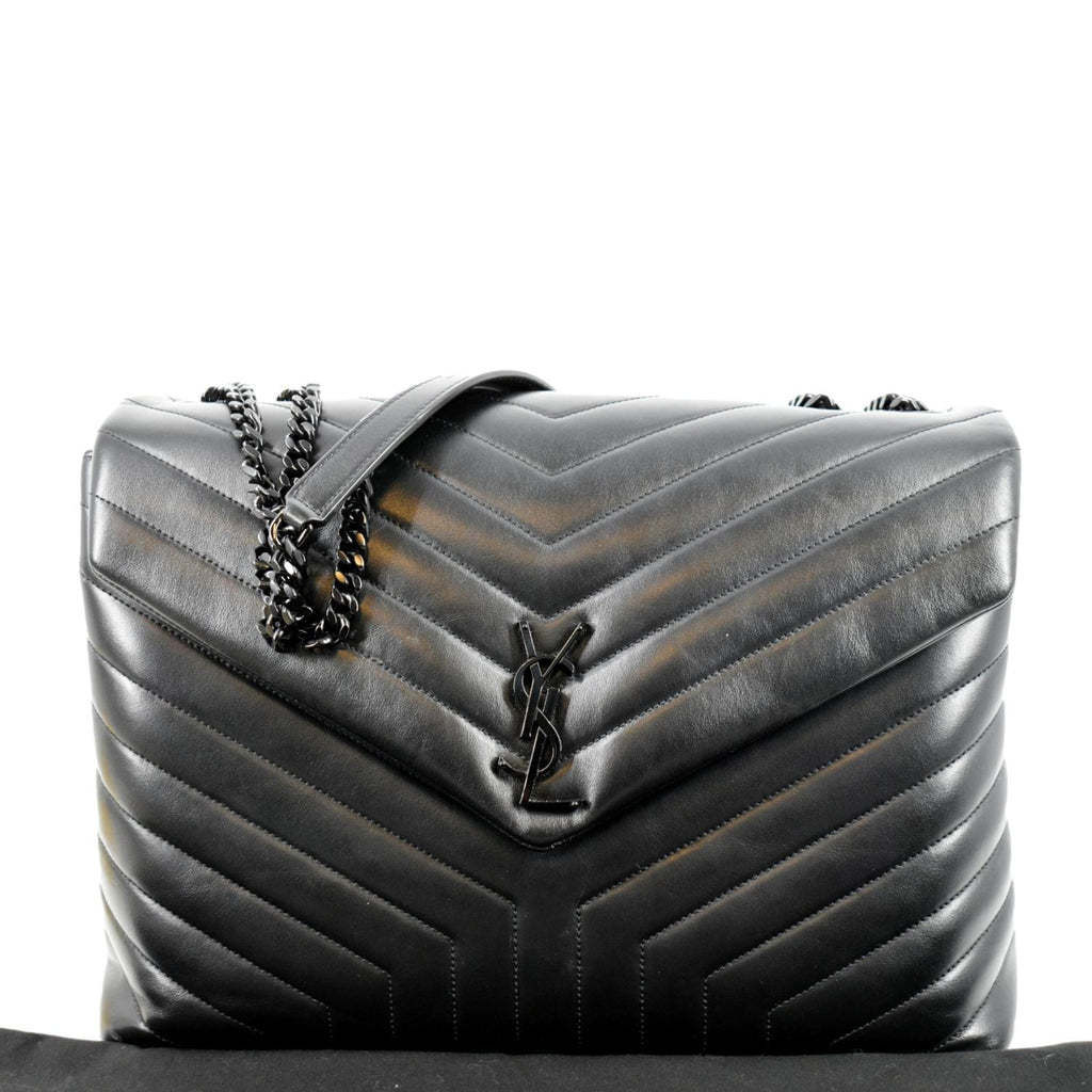 YVES SAINT LAURENT Large Loulou Matelasse Leather Chain Shoulder Bag Black
