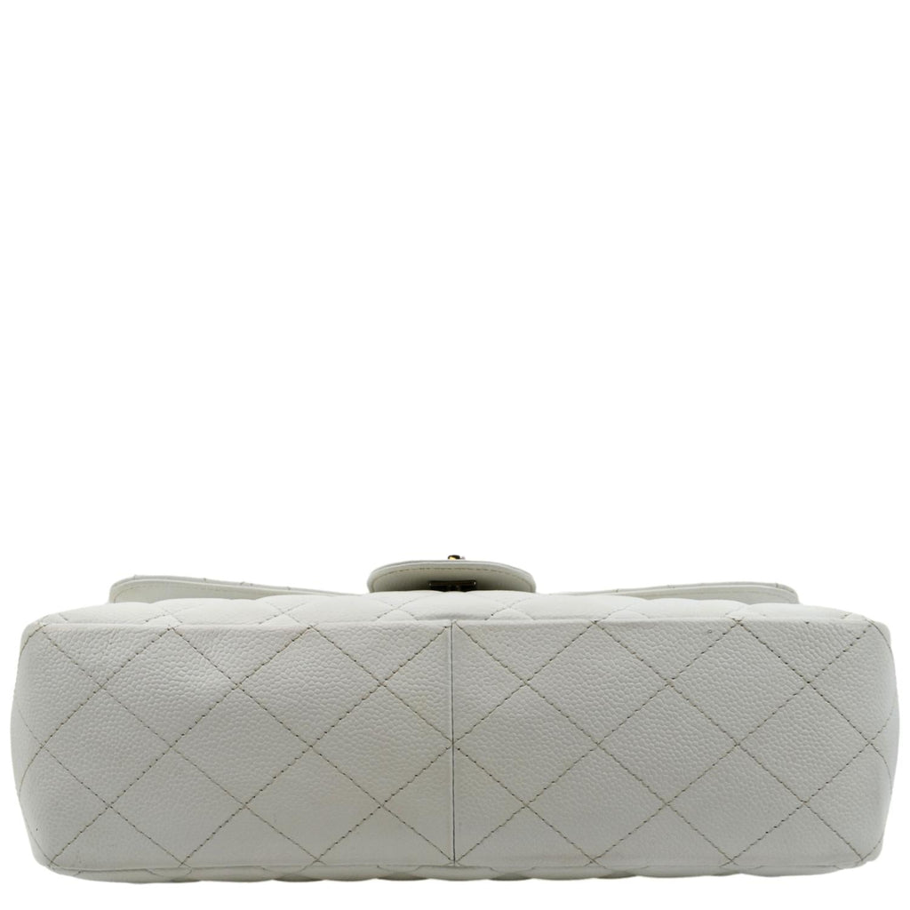 CHANEL Classic Jumbo Flap Caviar Leather Shoulder Bag White - Hot Deals