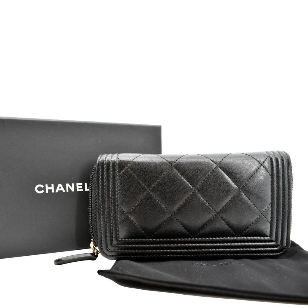 CHANEL Small Boy Lambskin Zip Around Wallet Black