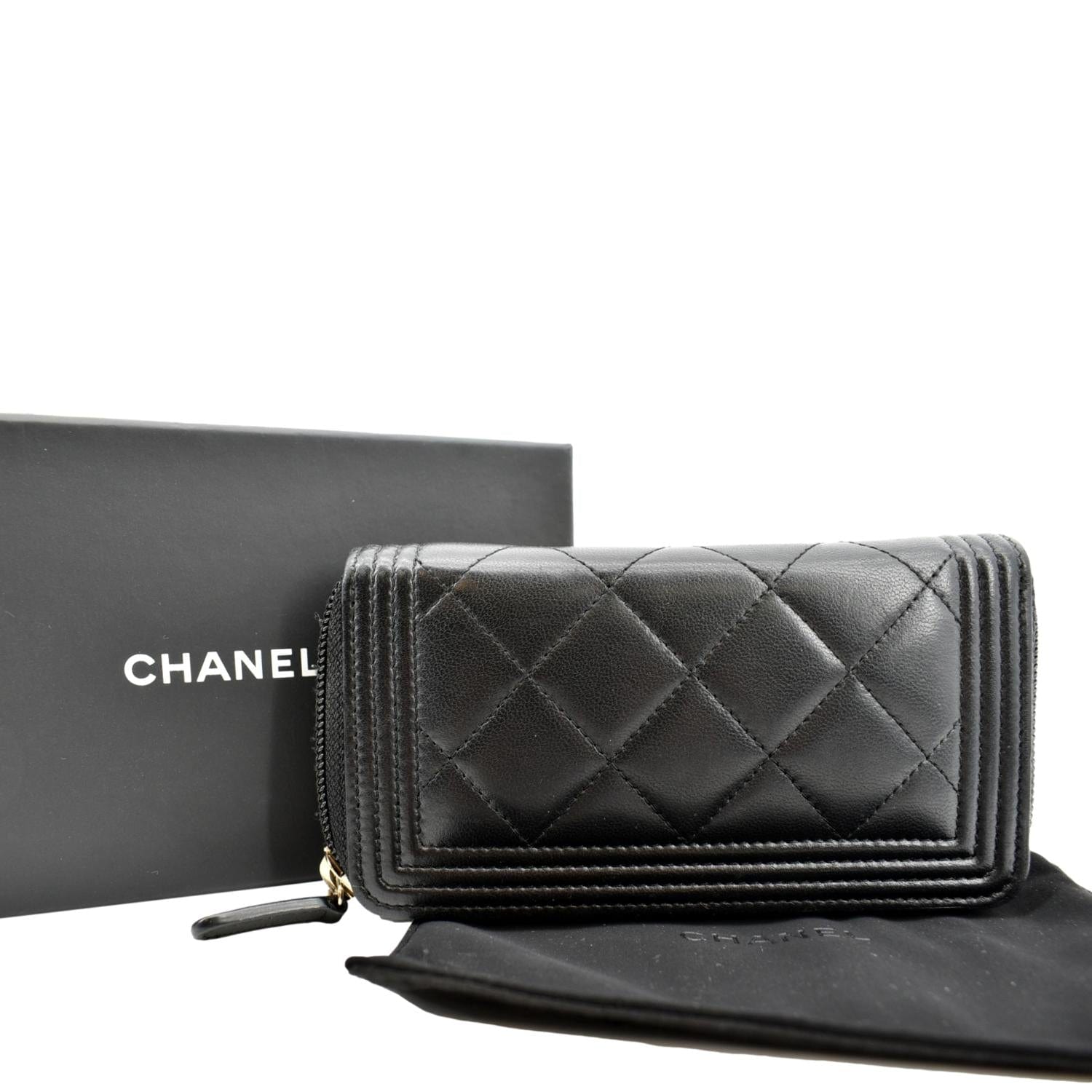 CHANEL Small Boy Lambskin Zip Around Wallet Black
