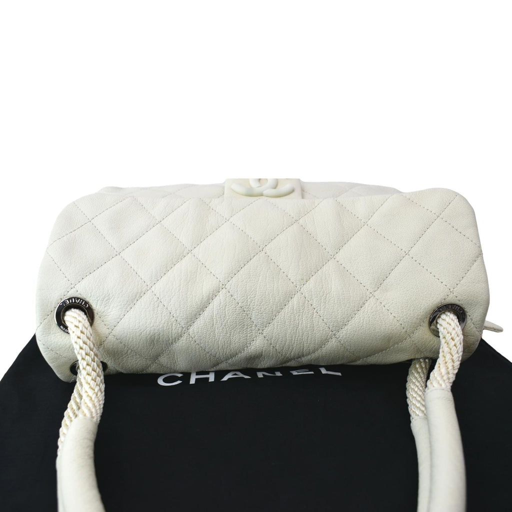 CHANEL Rope Handle Flap Chevre Leather Shoulder Bag White