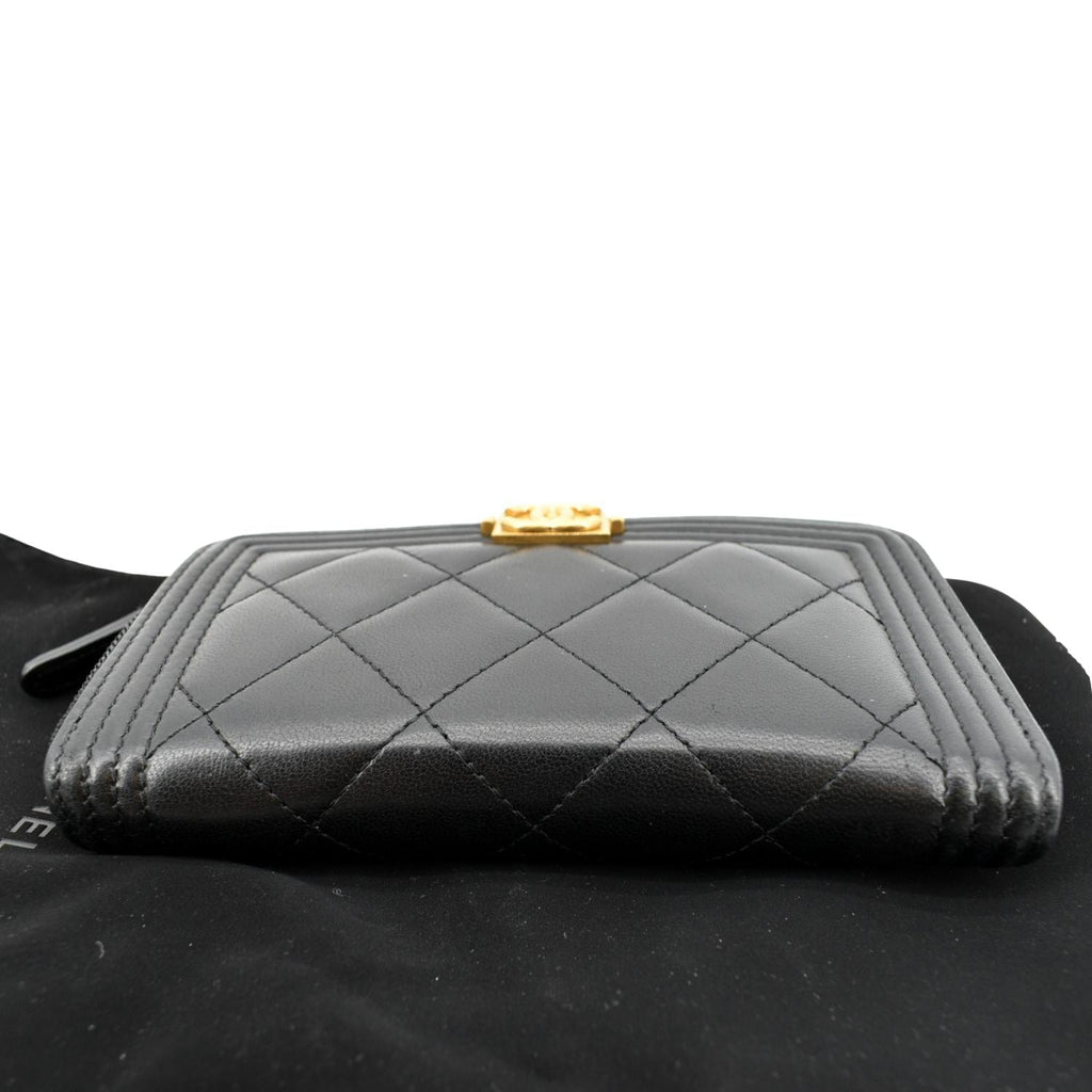 CHANEL Small Boy Lambskin Zip Around Wallet Black