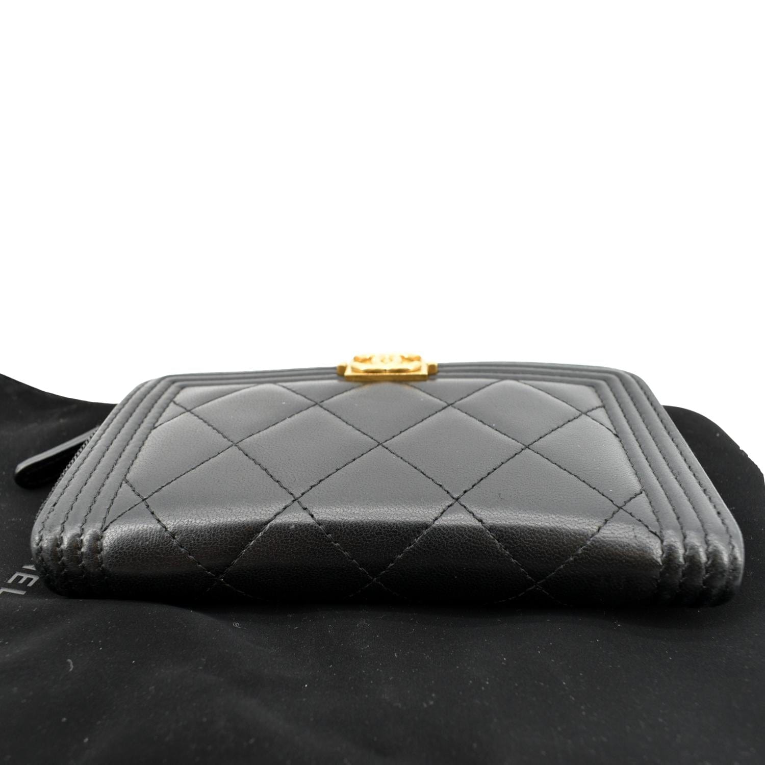 CHANEL Small Boy Lambskin Zip Around Wallet Black