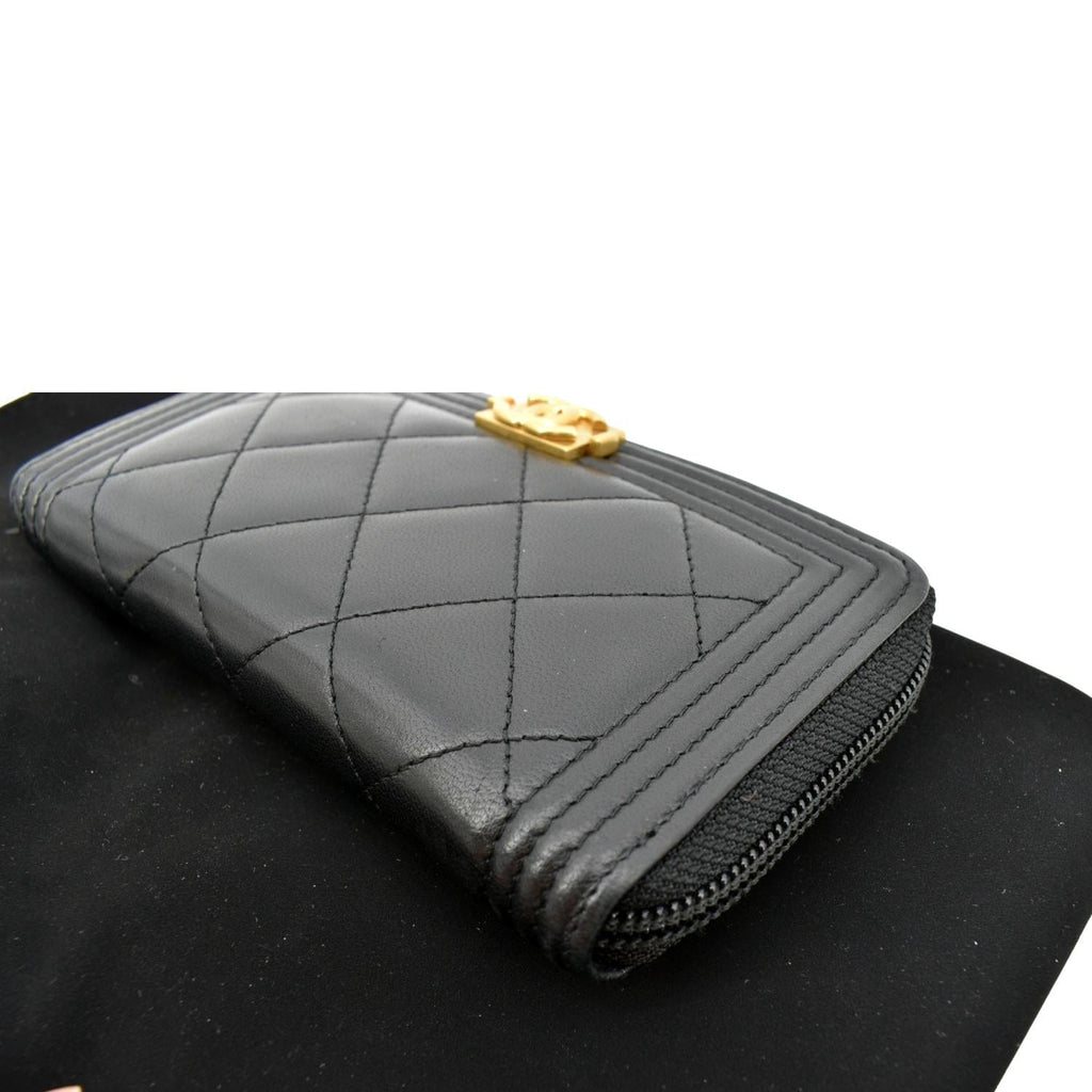 CHANEL Small Boy Lambskin Zip Around Wallet Black